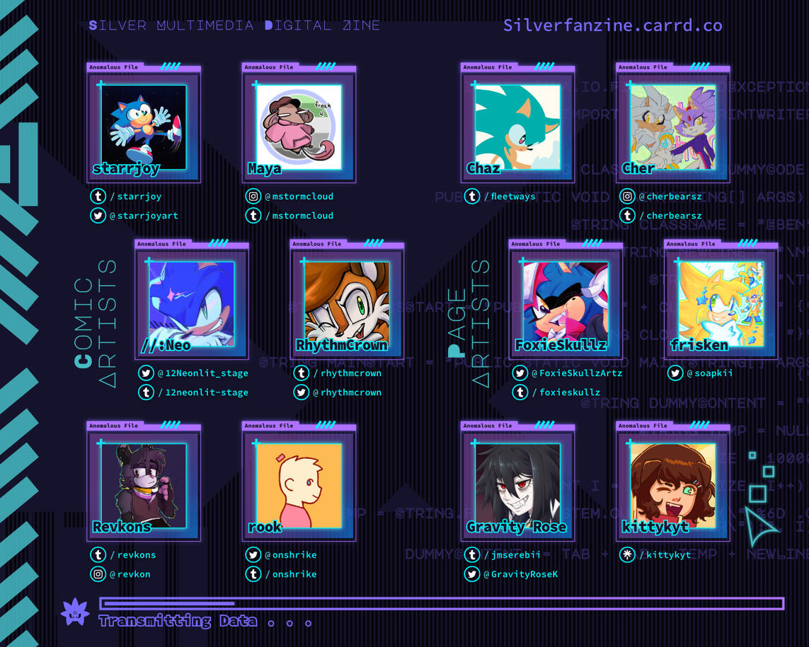 Contributor Lineup Page 2 Graphic made for a Silver fanzine