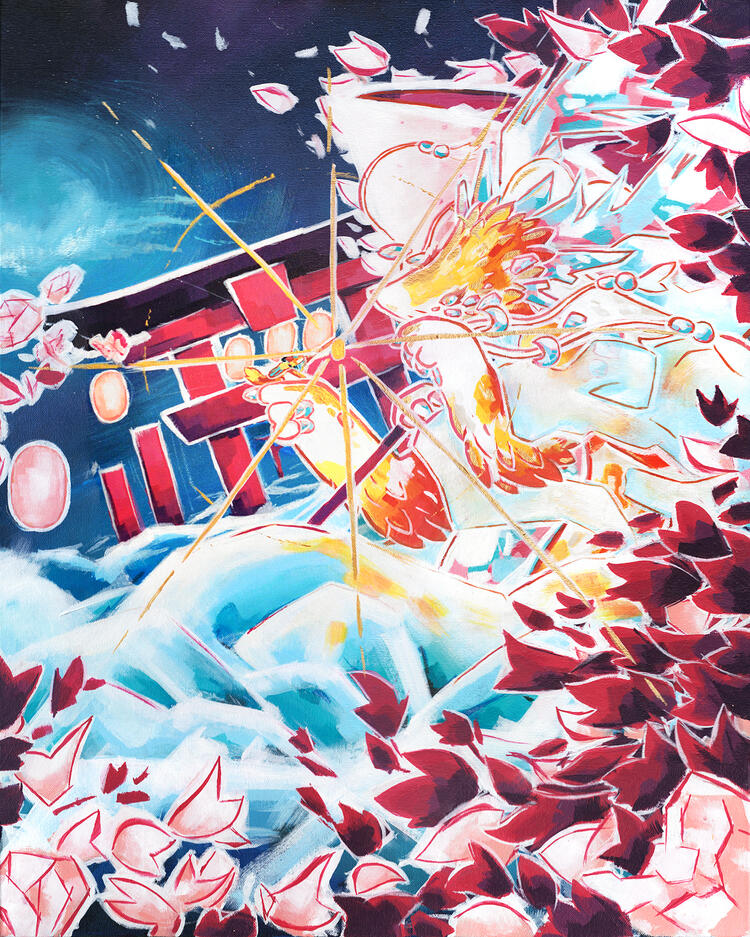 Unexpected Encounter Large 120x100cm acrylic painting on stretched canvas